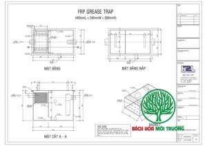 Bản vẽ kỹ thuật của bể tách mỡ Hùng Phát