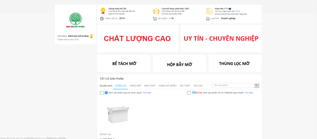 Gian hàng bách hóa môi trường trên Tiki