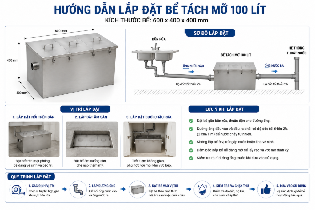Bể tách mỡ 96 lít - Bách Hóa Môi Trường 7 huong dan lap dat be tach mo 100 lit