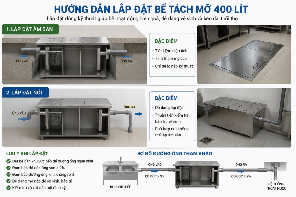 Bể tách mỡ 400 lít - Bách Hóa Môi Trường 5 lap dat be tach mo 400 lit