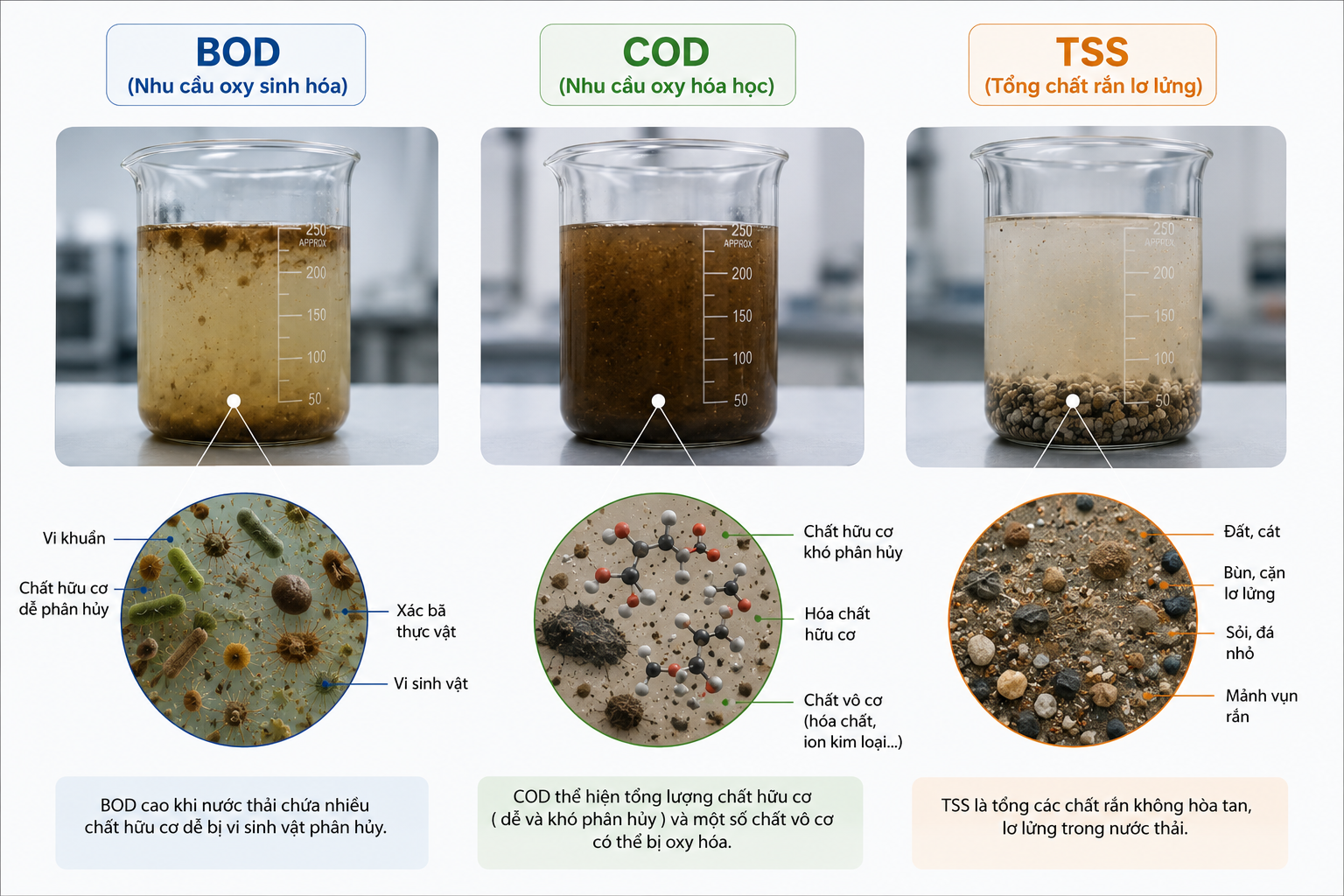 Hình ảnh minh họa BOD COD TSS trong nước thải y tế và các thành phần ô nhiễm